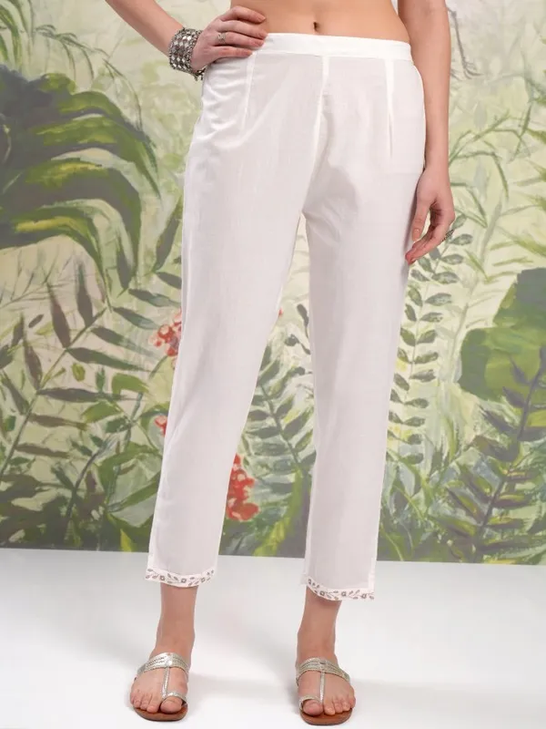Vishudh Women White Embroidered Kurta With Trousers And Dupatta