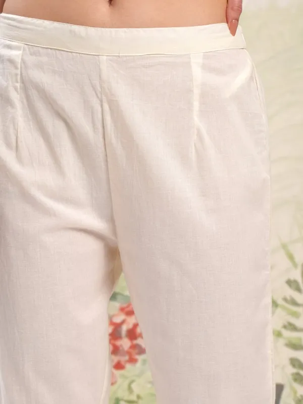 Vishudh Women Cream Embroidered Kurta With Trouser And Dupatta