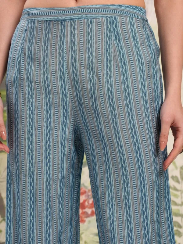 Vishudh Women Blue Printed Kurta With Trousers And Dupatta