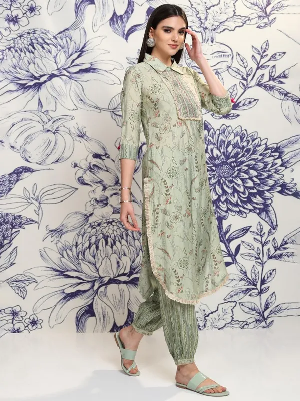 Vishudh Women Green Printed Kurta With Trousers And Dupatta