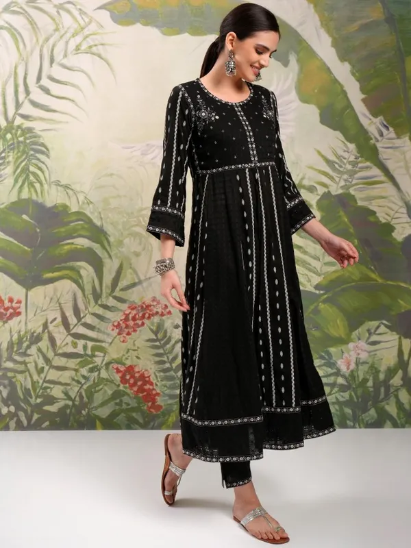 Vishudh Women Black Embroidered Kurta With Trousers And Dupatta