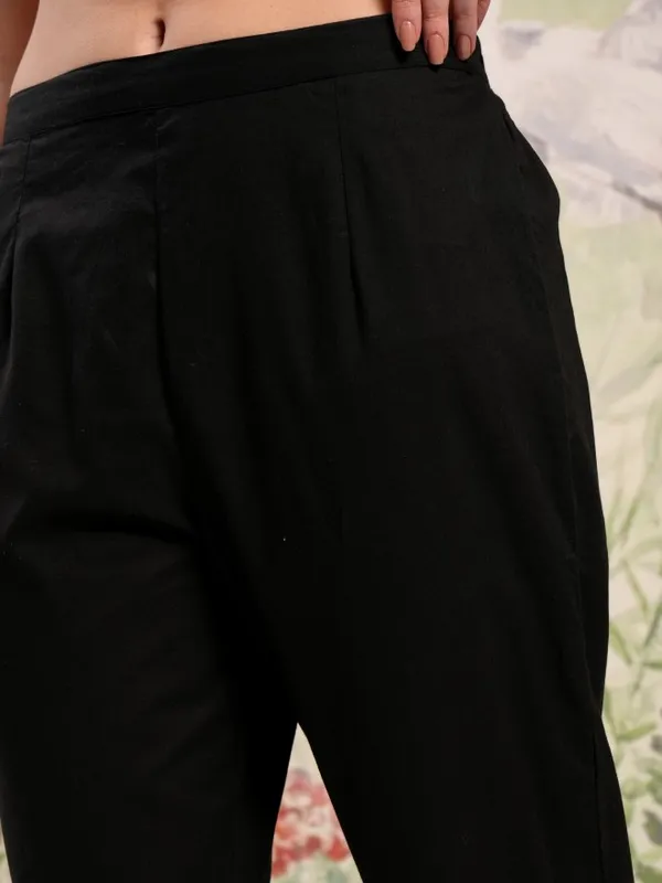 Vishudh Women Black Embroidered Kurta With Trousers And Dupatta