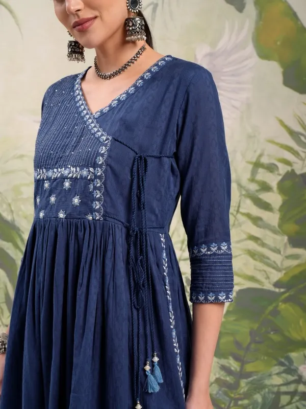 Vishudh Women Blue Embroidered Kurta With Trousers And Dupatta
