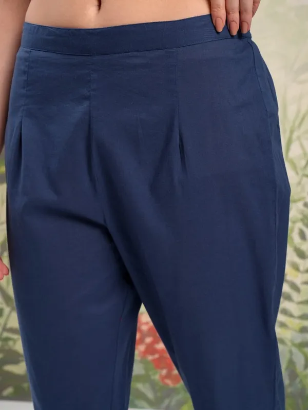 Vishudh Women Blue Embroidered Kurta With Trousers And Dupatta