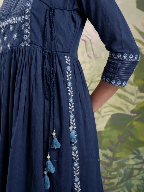 Vishudh Women Blue Embroidered Kurta With Trousers And Dupatta