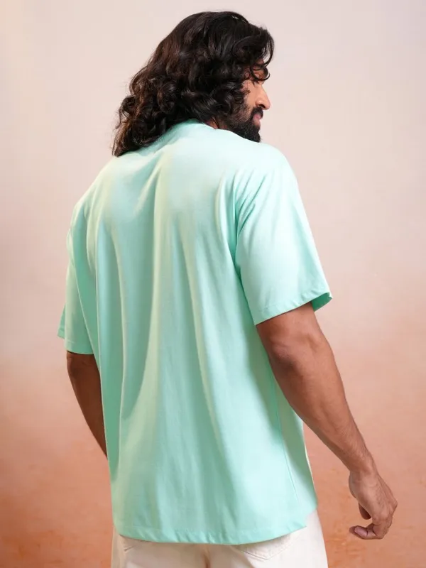 Locomotive Premium Sea Green Round Neck Half Sleeve Relaxed Drop Shoulder T-Shirt