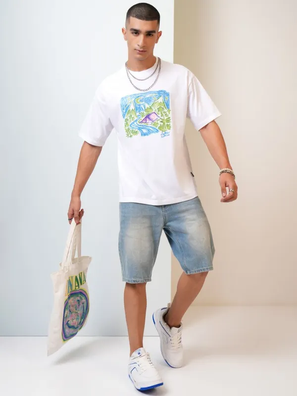  Highlander Men White Printed Round Neck T-Shirts