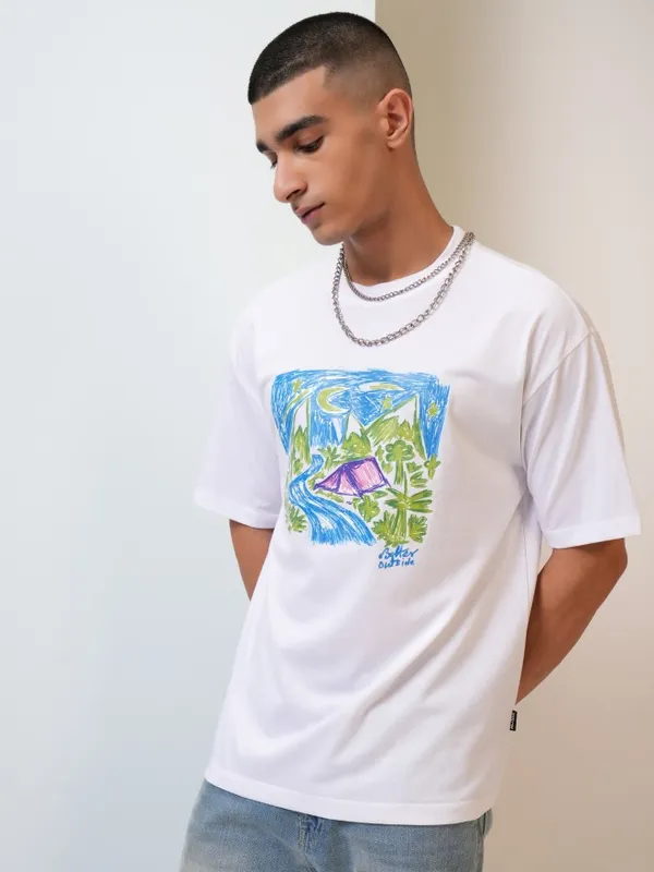  Highlander Men White Printed Round Neck T-Shirts