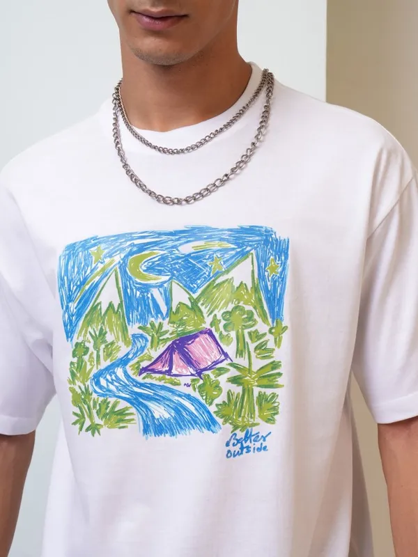  Highlander Men White Printed Round Neck T-Shirts