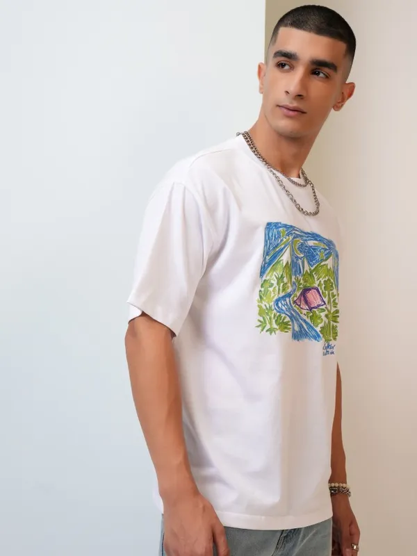  Highlander Men White Printed Round Neck T-Shirts