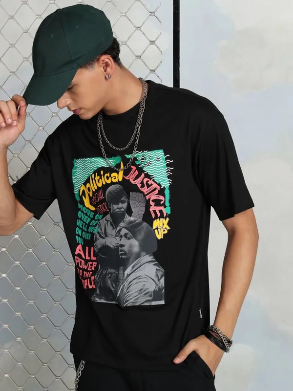 Highlander Men Black Printed Round Neck T-Shirt