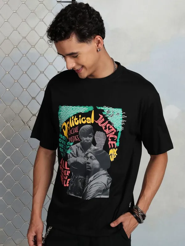 Highlander Men Black Printed Round Neck T-Shirt