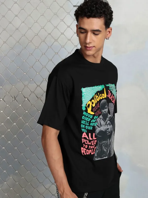 Highlander Men Black Printed Round Neck T-Shirt