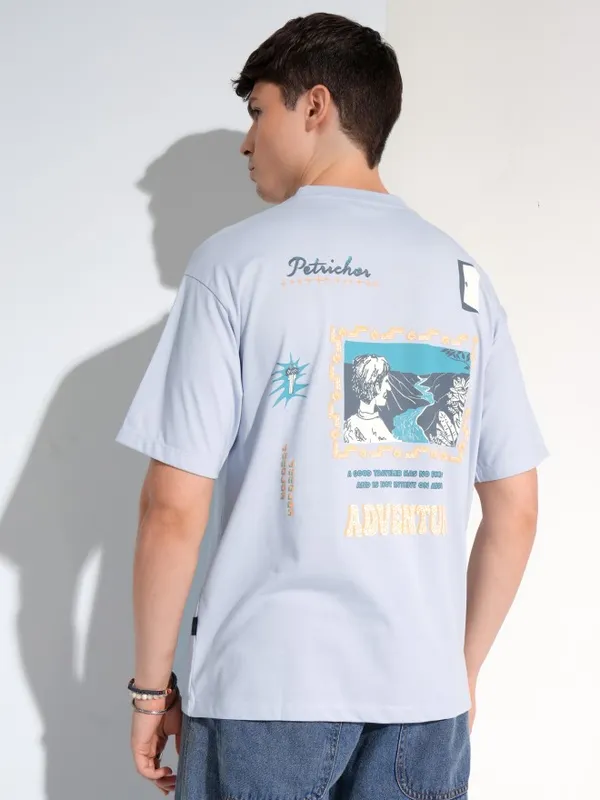 Highlander Men Blue Printed Round Neck T-Shirt
