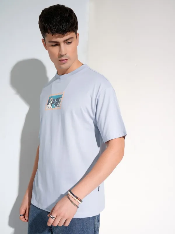 Highlander Men Blue Printed Round Neck T-Shirt