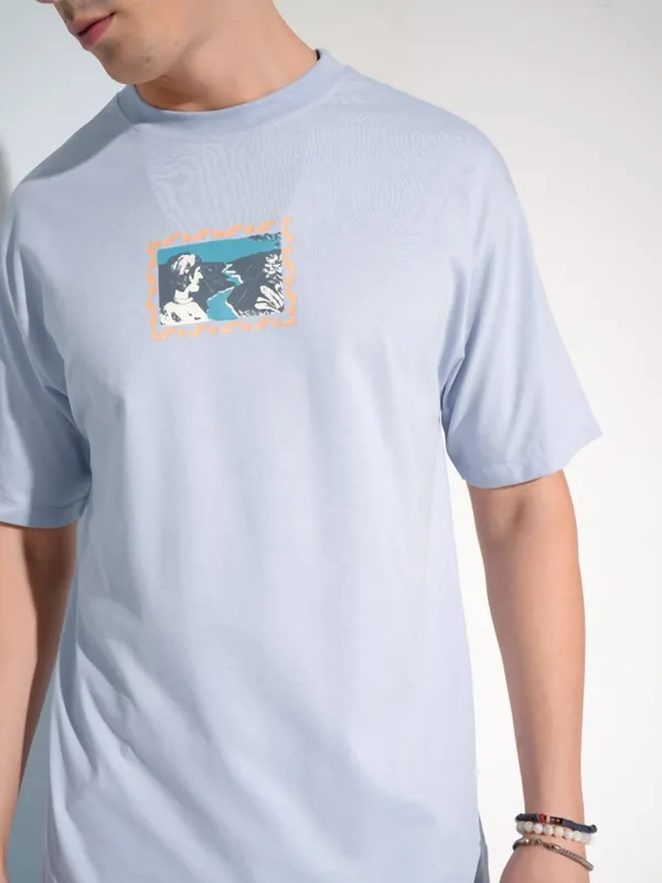 Highlander Men Blue Printed Round Neck T-Shirt