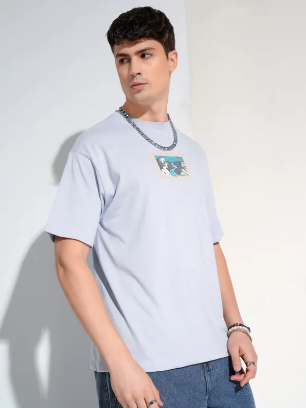 Highlander Men Blue Printed Round Neck T-Shirt