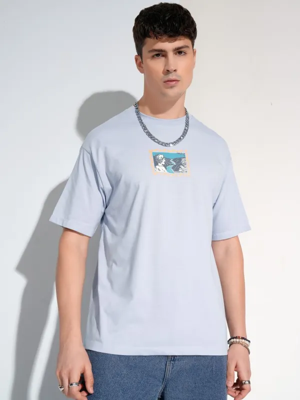 Highlander Men Blue Printed Round Neck T-Shirt