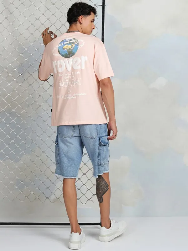 Highlander Men Peach Printed Round Neck T-Shirt