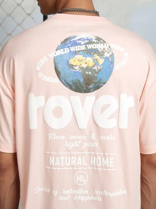 Highlander Men Peach Printed Round Neck T-Shirt