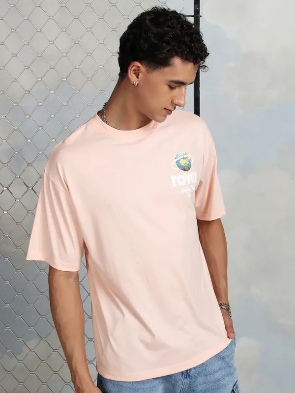 Highlander Men Peach Printed Round Neck T-Shirt