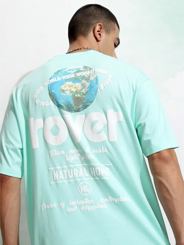Highlander Men Sea Green Printed Round Neck Relaxed Fit T-Shirt
