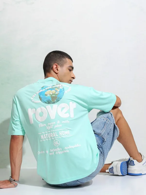 Highlander Men Sea Green Printed Round Neck Relaxed Fit T-Shirt