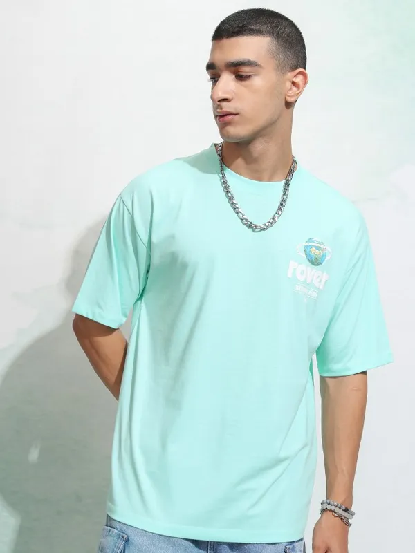 Highlander Men Sea Green Printed Round Neck Relaxed Fit T-Shirt