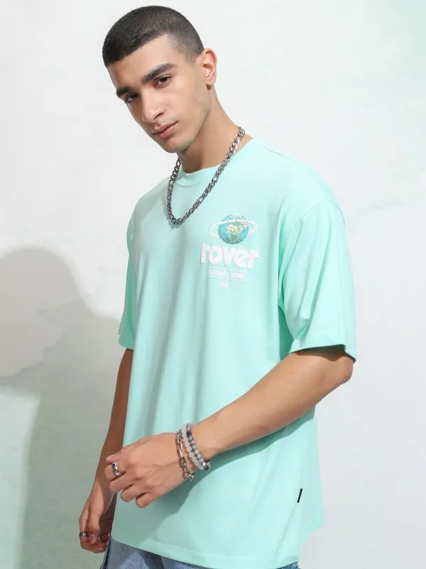 Highlander Men Sea Green Printed Round Neck Relaxed Fit T-Shirt