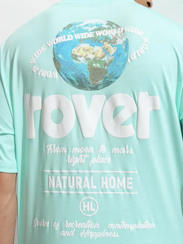 Highlander Men Sea Green Printed Round Neck Relaxed Fit T-Shirt