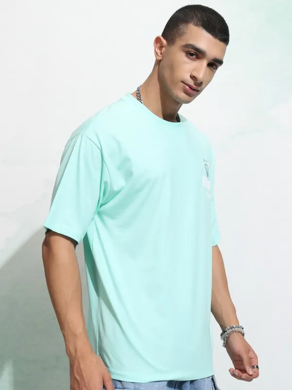 Highlander Men Sea Green Printed Round Neck Relaxed Fit T-Shirt