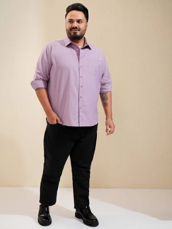 Xtra Ordinary By Highlander Men Lavender Solid Regular Fit Casual Shirt