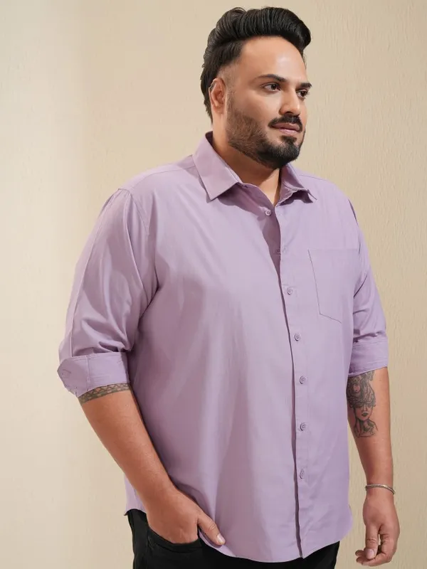 Xtra Ordinary By Highlander Men Lavender Solid Regular Fit Casual Shirt