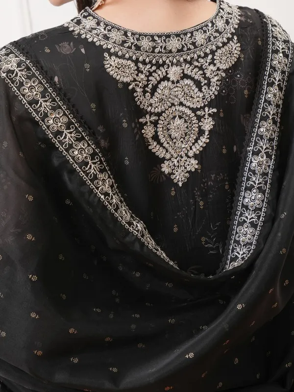 Vishudh Women Black Embroidered Kurta With Trousers And Dupatta