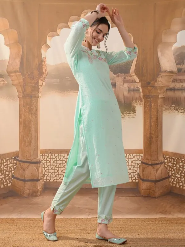 Vishudh Women Blue Embroidered Kurta With Trousers & Dupatta