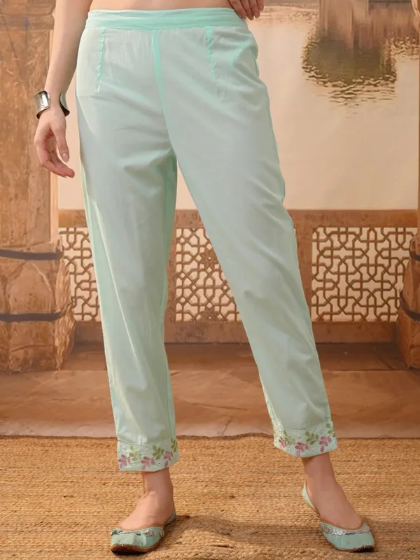 Vishudh Women Blue Embroidered Kurta With Trousers & Dupatta