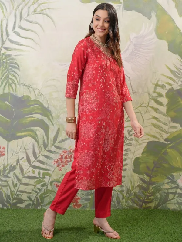 Vishudh Women Pink Printed Kurta With Trousers & Dupatta