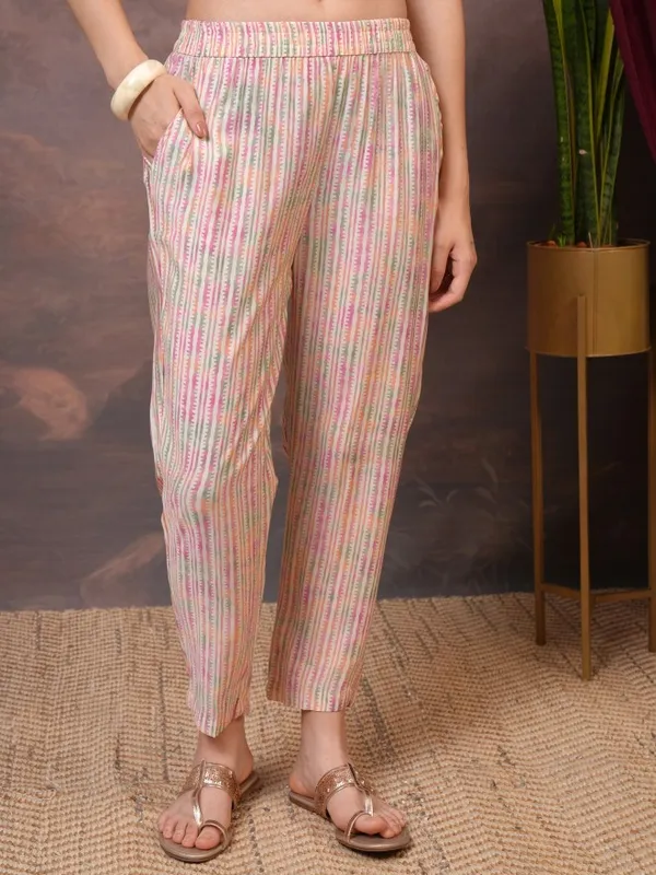 Vishudh Women Cream Printed Kurta With Trouser And Dupatta