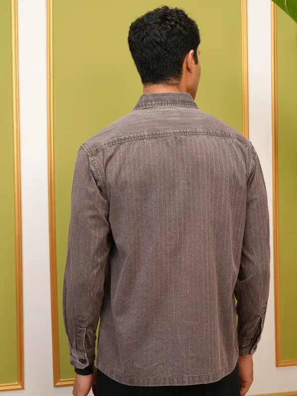 Locomotive Premium Men Brown Striped Oversized Fit Overshirt