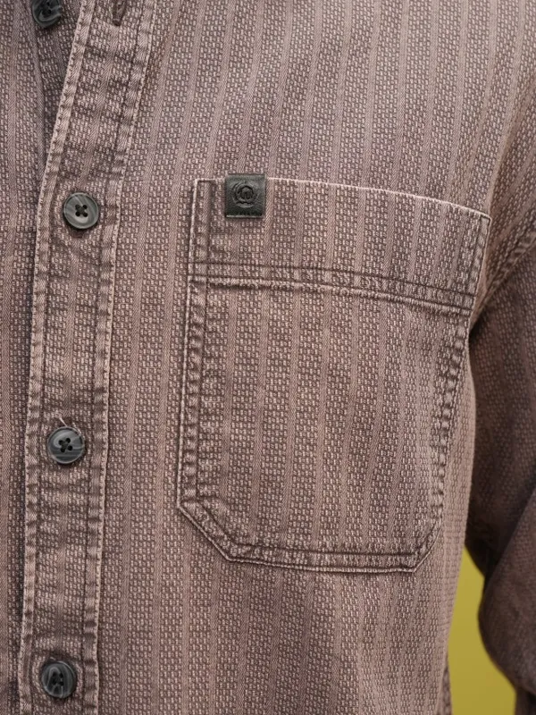 Locomotive Premium Men Brown Striped Oversized Fit Overshirt