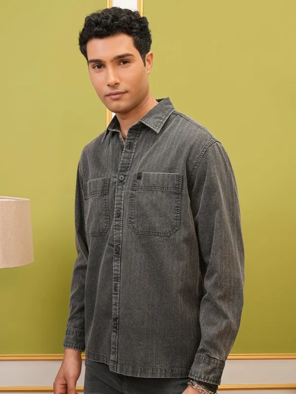 Locomotive Premium Men Black Striped Oversized Fit Overshirt