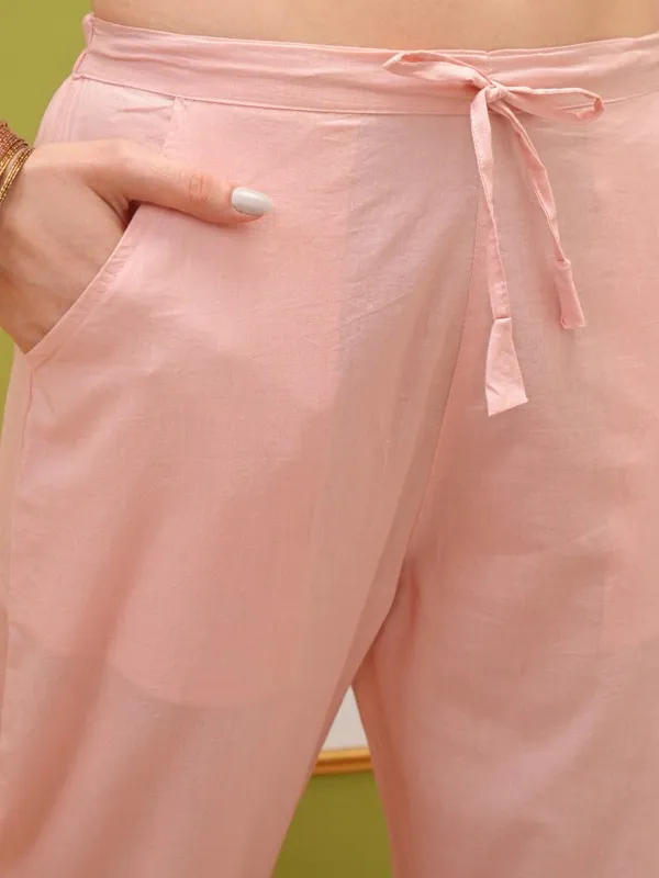 Vishudh Women Pink Printed Kurta With Trouser And Dupatta