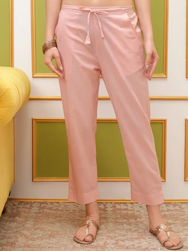 Vishudh Women Pink Printed Kurta With Trouser And Dupatta