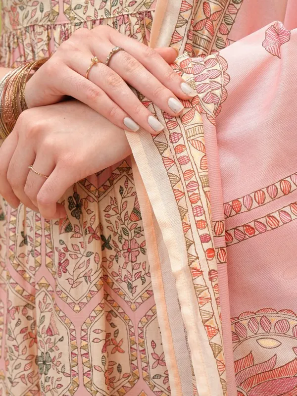 Vishudh Women Pink Printed Kurta With Trouser And Dupatta