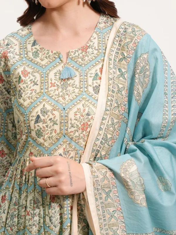 Vishudh Women Blue Printed Kurta With Trouser And Dupatta