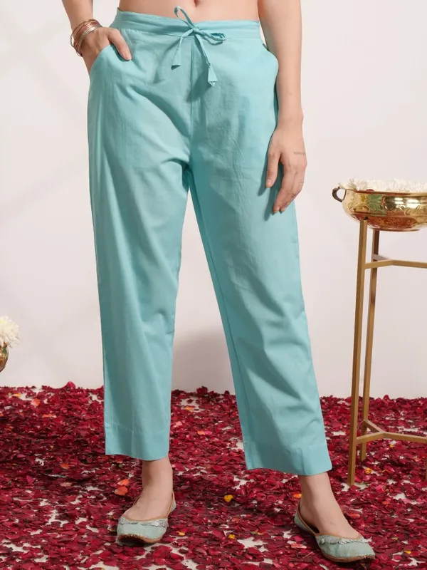 Vishudh Women Blue Printed Kurta With Trouser And Dupatta