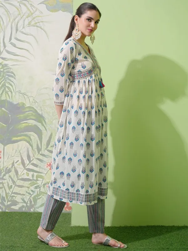 Vishudh Women White Printed Kurta With Trouser And Dupatta