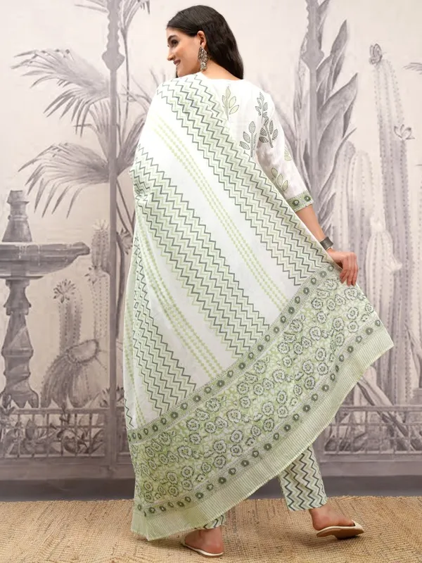 Vishudh Women White Printed Kurta With Trousers And Dupatta