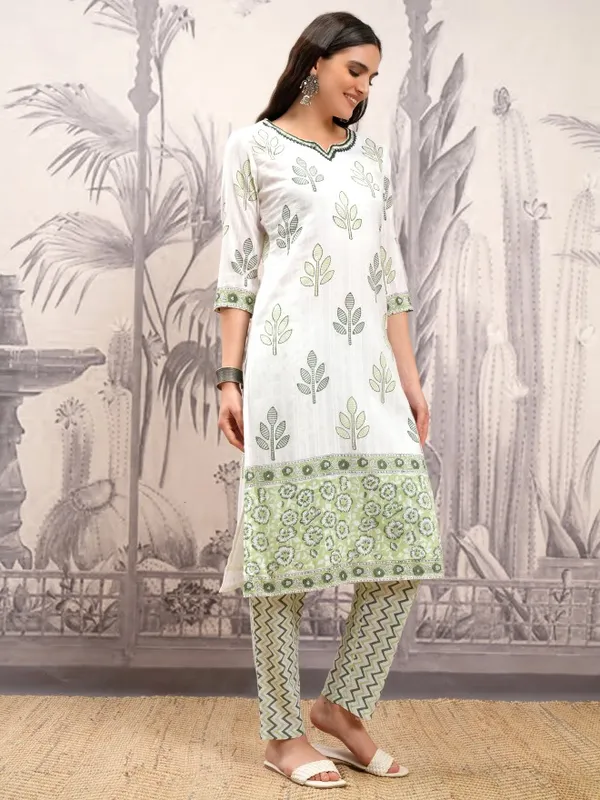 Vishudh Women White Printed Kurta With Trousers And Dupatta