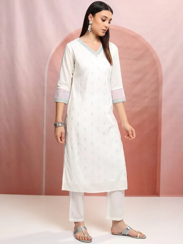 Vishudh Women White Printed Kurta With Trousers And Dupatta